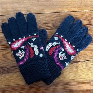 NWT Warm and Cozy Vera Bradley Navy Blue Paisley/Fair Isle Knit Gloves - OS